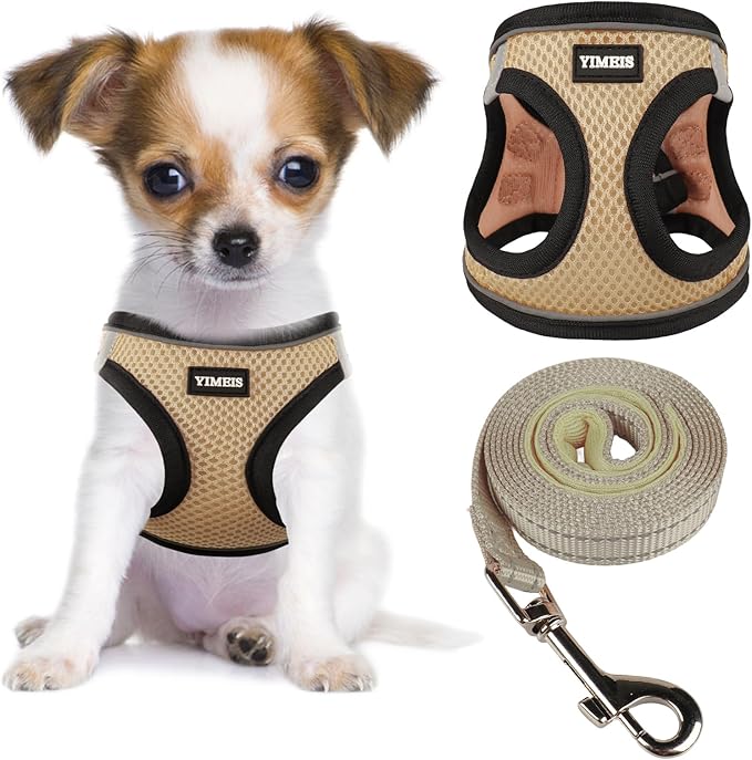 YIMEIS Dog Harness and Leash Set, No Pull Soft Mesh Pet Harness, Reflective Adjustable Puppy Vest for Small Medium Large Dogs, Cats (Flesh Pink, X-Small (Pack of 1)