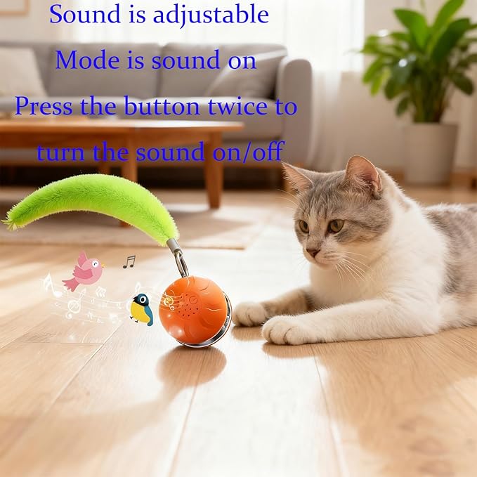 Interactive Cat Toy Ball Automatic Interactive Cat Toys for Indoor Cats with 3 Tails Birdsong 3 Modes Newly Upgraded Speedy 2.0 Tail Cat Toys for Kitten/Medium/Large Cats to Keep Them Busy(Orange)