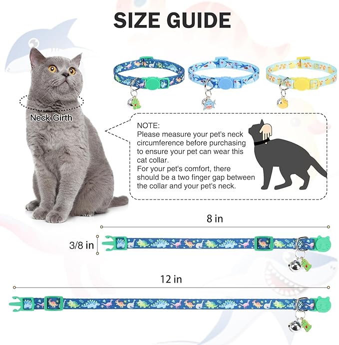 3 Pack Breakaway Cat Collars with Bell- Daisy Pendant Spring Cat Collar for Girl Boy Cats with Safety Buckle- Cute Kitten Collar Adjustable 8"-12" for Kitty Puppy Small Pets