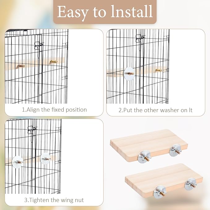 2PCS Bird Perch Platform Flat, 5.9 × 3.14 Inches Bird Cage Platform Birds Perch Stand Platforms Rectangle Stand Perches Shelf with Stainless Steel Washers for Cockatiel Rat Hamster Guinea Pig Conure