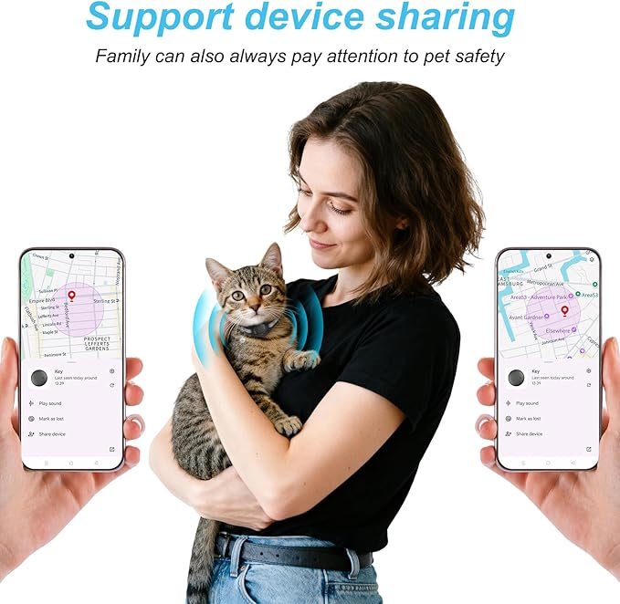 Google Android Cat Tracker Collar (1 Pack), Mini Cat GPS Tracker, Smart Pet Activity Trackers, No Subscription, GPS Cat Collar Certified Finder, Anti-Lost, Finder Tag for Vehicles, Pets, Kids, Items