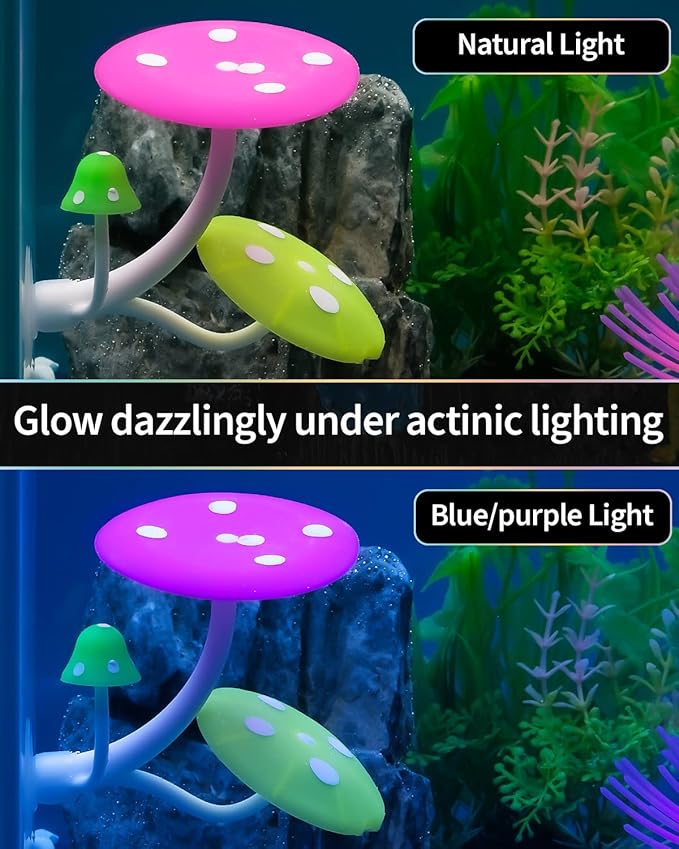 Uniclife Betta Mushroom Hammock Soft Aquarium Rest Bed Fish Breeding Playing Pad with Suction Cup Silicone Ornament Decoration Colorful Lifelike Decor for Fish Tank Landscape, 2 Pack