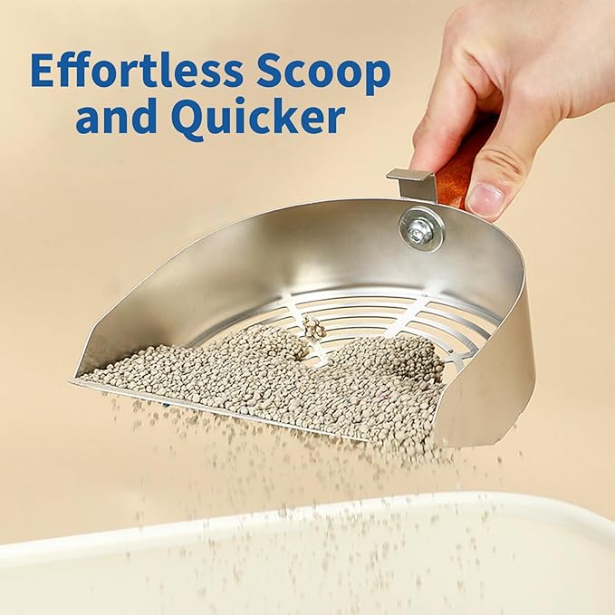 Stainless Steel Metal Cat Litter Scoop with Holder,Heavy Duty Litter Scooper & Speed Sifter,Dual-Width Holes for Quick Cleanin,Suitabla cat Scooper for Cat Litter Box,Durable, Heavy Duty