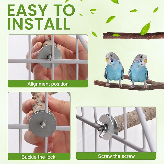 BILLIOTEAM 9PCS Apple Wood Bird Perches, Natural Parrot Stand & Chewing Toy with Multi-Branch, Straight Perch Stand, Platform & Climbing Rope, Cage Accessories for Parakeets, Cockatiels, Budgies