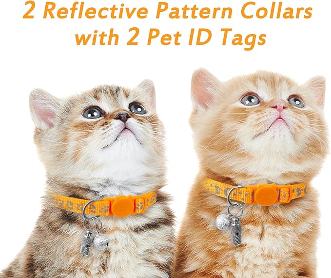 LLHK 2 Pack Breakaway Cat Collars & 2 Pcs Name Tags,Reflective Safety Kitten Collar with Bell,for Girl Boy Male Cats,Adjustable 7''-12'', Personalized ID Tag,Pet Supplies,Accessories