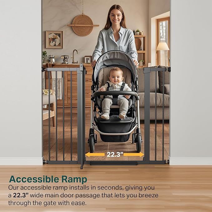 Cumbor 36" Extra Tall Baby Gate for Stairs, 29.7-48" Wide Dog Gates for Doorways, Auto Close Safety Gate for Babies and Pets, Easy Install, Pressure Mounted, Fits Doorways, Stairs, Entryways, Black