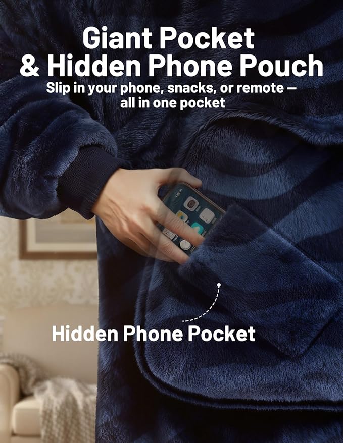 Mewaii Wearable Blanket Hoodie for Adults, Warm Sherpa & Soft Flannel Long Sweatshirt with Giant Pocket, Cozy Gifts for Women