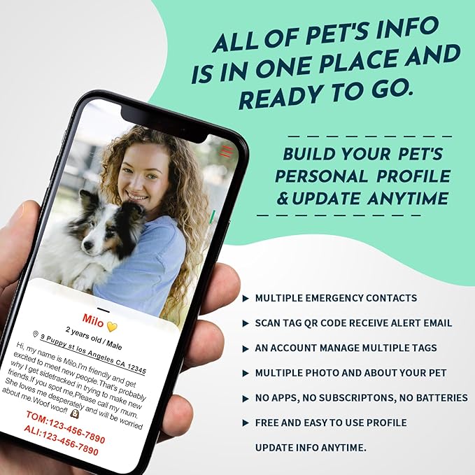 MYLUCKYTAG QR Code Pet ID | Personalized Dog & Cat Collar Tag | Online Profile with Instant Scanned Location Alert Email