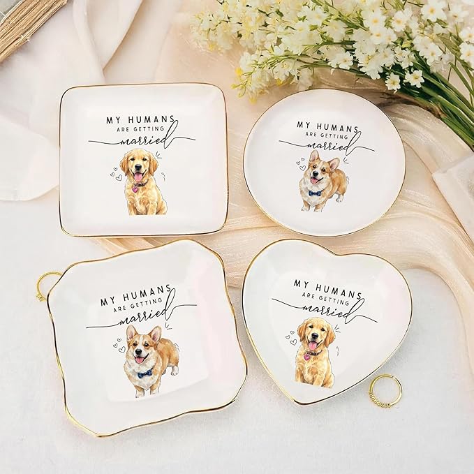 Custom Pet Portrait Watercolor Ring Dish, My Humans Are Getting Married Jewelry Tray, Engaged Ring Dish Gift for Newly Engaged Wedding Gift for Wife Her Fiance Bestie Bride To Be Newlyweds