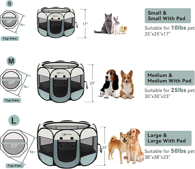 Dog Cat Playpen, Puppy Pet Playpen Indoor for Small Dog Crate Tent Cage Outdoor, Portable Pop Up Dogs Enclosure Kennel with Carrying Case for Dogs/Cats/Rabbits(Grey, Small