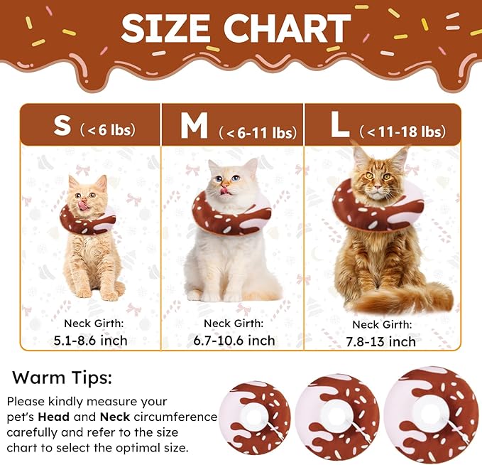 Cat Cone Collar Soft, Cat Recovery Collar for Wound Healing Cute Donut Adjustable Kitten Cones to Stop Licking Comfortable Lightweight Neck Elizabethan Collars for Cats Kittens After Surgery
