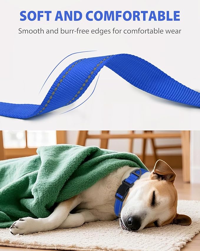 Joytale Large Dog Collar, Reflective and Adjustable Nylon Pet Collar with Quick-Release Buckle for Large Dogs, Navy Blue, L