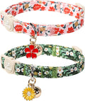 Cat Collar, 2Pack Flower Cats Collars-Cute Summer Breakaway Cat Collar with Bell & Pendant, Pretty Flower Kitten Collars with Safety Buckle for Girl & Boy Cats, 7-12Inch