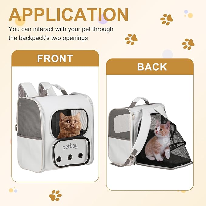 Pet Backpack Carrier, Portable and Ventilated, Oxford Cloth, Dogs Cats and Small Animals Travel Bag 14.17", (White, 1 Pcs), Intended for Hiking/Camping/Traveling