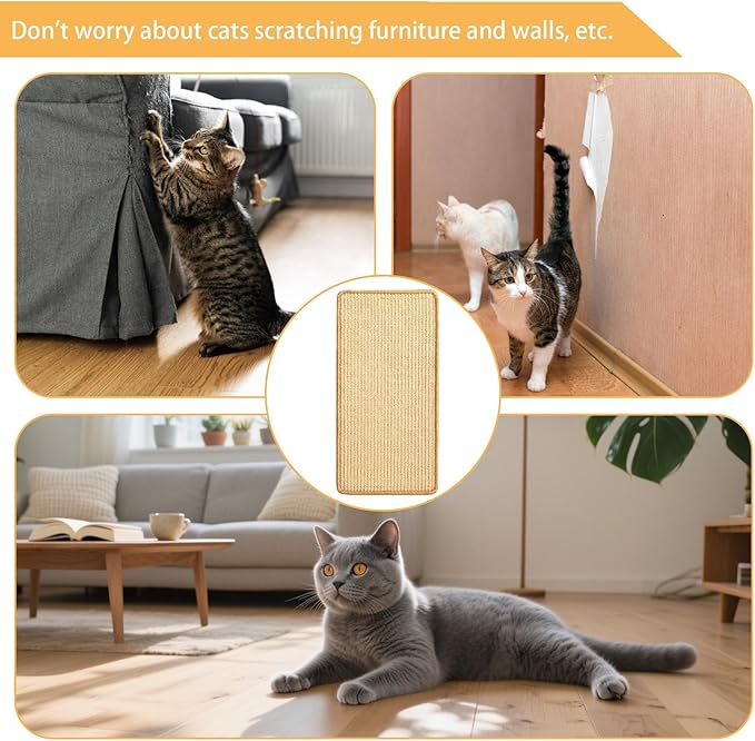 6 Pcs Cat Scratcher Mat, Sisal Cat Scratching Pad Scratch Mat for Cat with Adhesive Loop Tape Cat Scratch Pad Rug for Protect Wall Couch Carpet Window Perch (15.7x7.8 Inch)