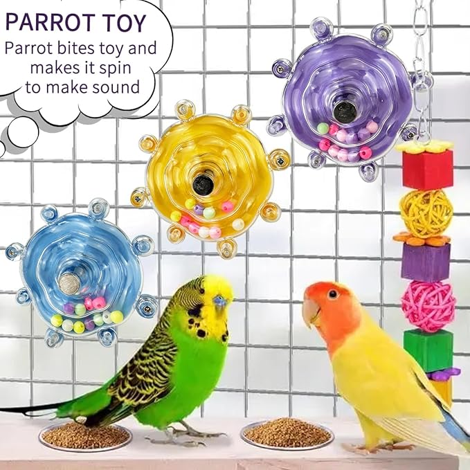 Parakeet Toys, Small Parrot Rotating Interactive Training Toy, Parakeet Cage Accessories, Budgie Toys, Cockatiel Toys, Lorikeets Toy, Love Bird Toys,Conure Toys,Bird Toys for Parrots (Yellow)