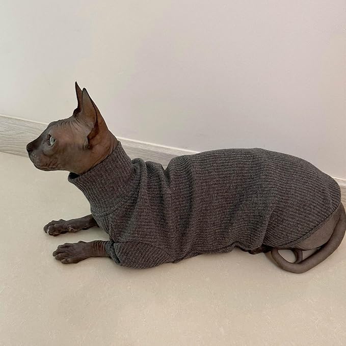 Kitipcoo Shirt Cotton Turtleneck Sweater for Sphynx Cat, Large, Deep Grey