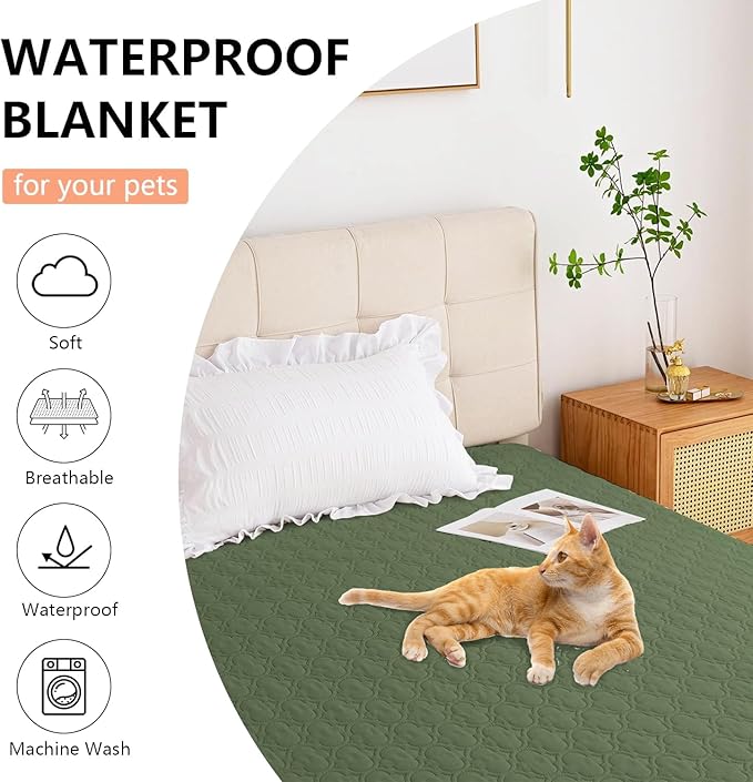 Waterproof Couch Cover for Dogs Washable, Reversible Dog Bed Blanket Pet Sofa Furniture Protector(68x82 Inch, Blue+Green)