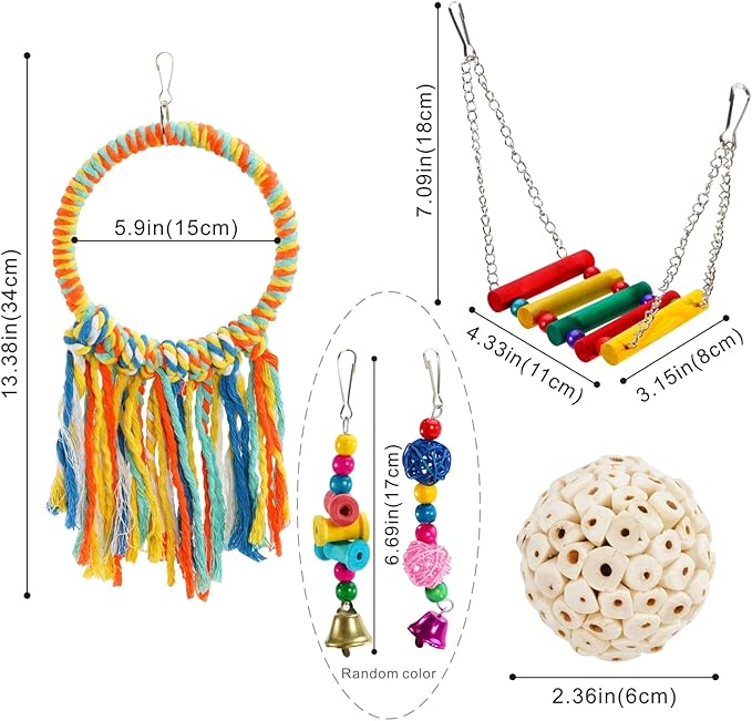 Bird Swing Toys, Parakeet Toys Natural Birds Toys Bird Cage Accessories, Swinging Chewing Hanging Standing Parakeet Swings Suitable for Budgerigar, Conure, Lovebird, Cockatiel