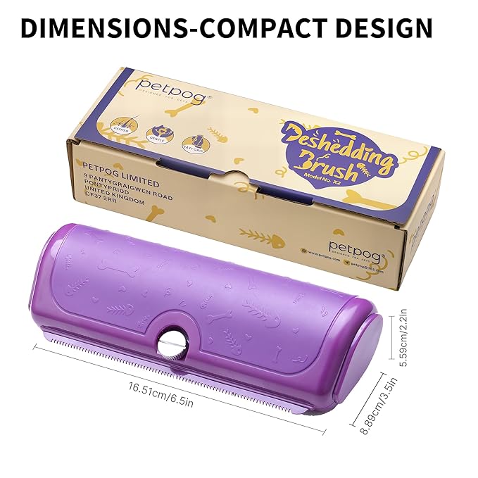 Multi-Pet Deshedding Brush & Shedding Blade for Dogs & Cats, Undercoat Grooming Tool for Short & Medium Fur and Double Coats, Replaceable Metal Blade, Ergonomic Handle, Purple