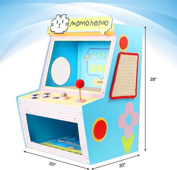 Cat House with Bed & Scratcher - Multi-Level Cat Activity Center Tower for Indoor Cats, Gaming Console Design Cat Condo with Sisal Scratching, Cat Scratcher & Mat, Cardboard Tree & Toys