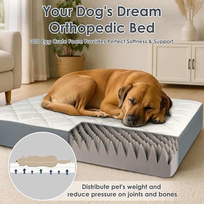35.5" x 23.5" x 4.7" Large Orthopedic Dog Beds, Waterproof Faux Leather Memory Foam Dog Bed, Egg Crate Foam Support & Non-Slip Bottom Pet Beds for Medium Dogs and Large Dogs, Easy to Clean