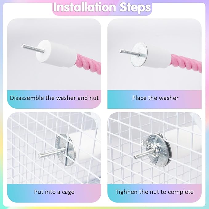 Bird Perch Rope, 4 Pcs 31.1” & 16.54” Bendable Cotton Rope Perches for Bird Cages, Interactive Birds Cage Accessories for Parrots, Parakeets, Cockatiels, Lovebirds, Budgies (2 Long + 2 Short)