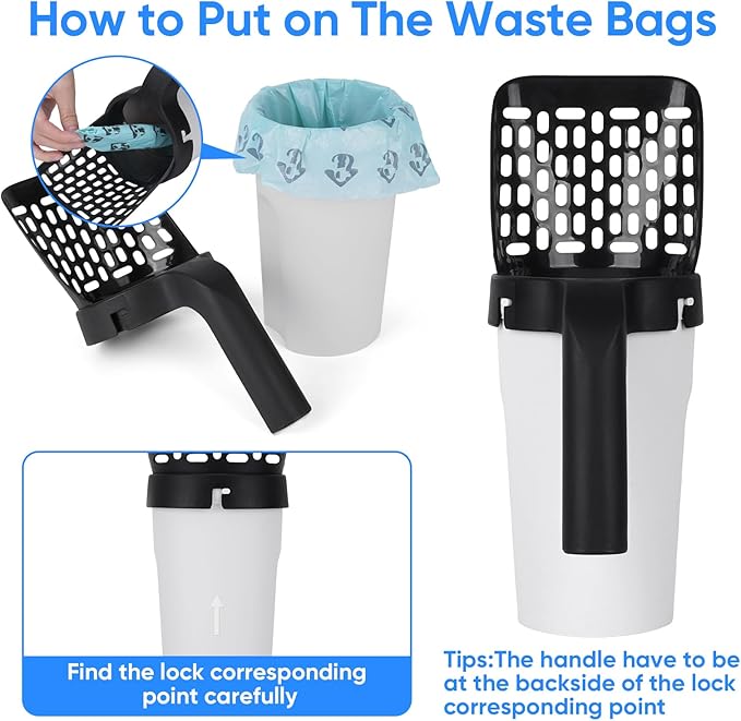 MYPIN Cat Litter Scooper with Holder, Upgraded Cat Litter Shovel with Bags and Waste Can, Cat Scooper with Extra 135 Count Litter Waste Bags, Large Capacity Portable Litter Shovel