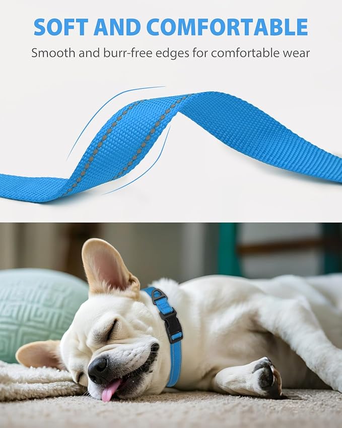 Joytale Small Dog Collar, Reflective and Adjustable Nylon Collar with Quick-Release Buckle, Lightweight No-Choke Design for Small Dogs, Sky Blue, 5/8" Width