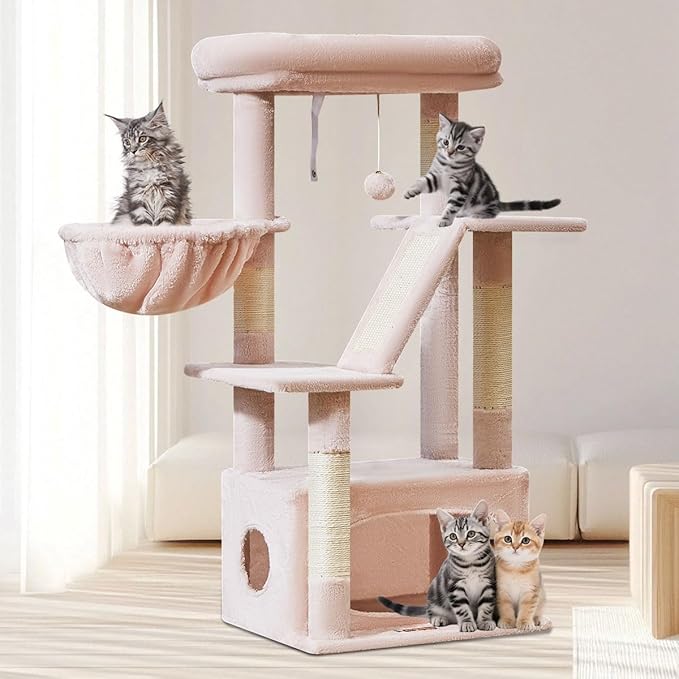 Taoqimiao Cat Tree,38.5-Inch Cat Tower for Indoor Cats,Suitable for Kittens with Luxurious cat condo with Adjustable Baskets and Luxurious Perch MS029SP Jelly Pink