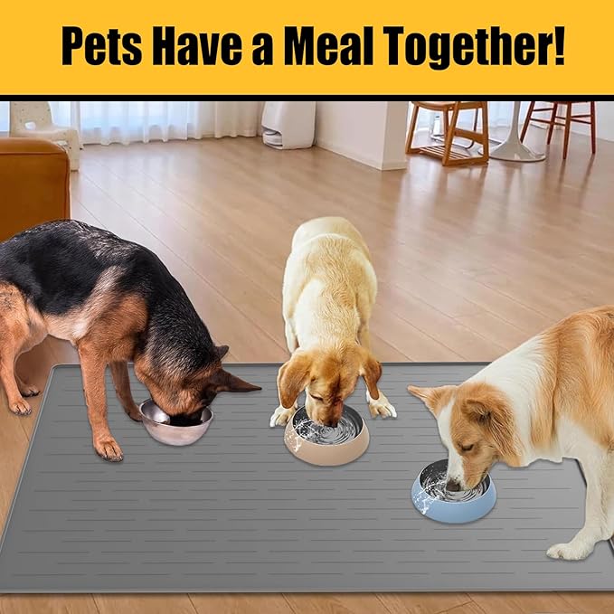 Large Dog Mat for Food and Water, 31.8"x23.8" Silicone Pet Feeding Mats, Waterproof Dog Bowl Mat with High Edges to Prevent Water and Food Spills, Dark Blue