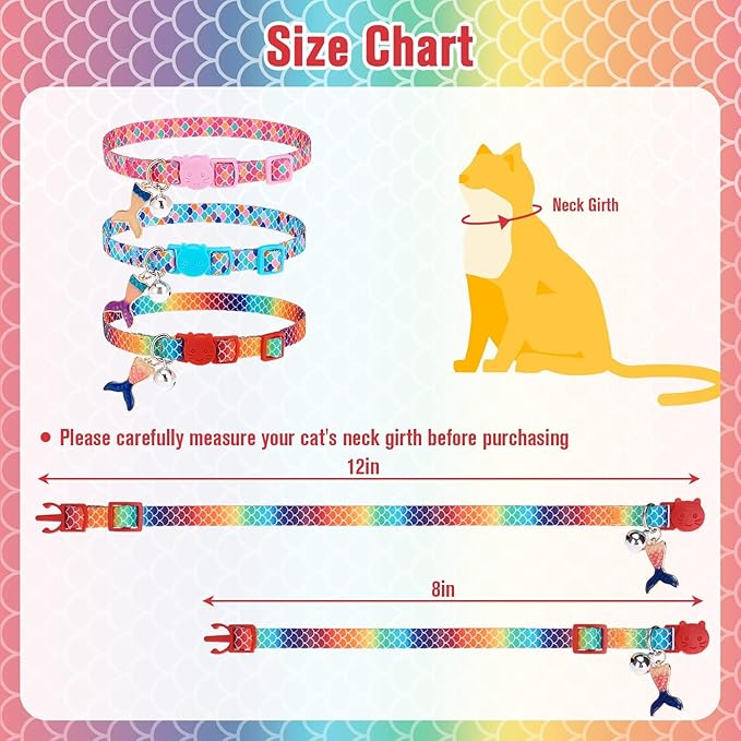 PUPTECK Cat Collars Breakaway with Bell - Summer Fish Scale Pattern Pet Collar 3 Pack for Kittens Puppies and Small Pets
