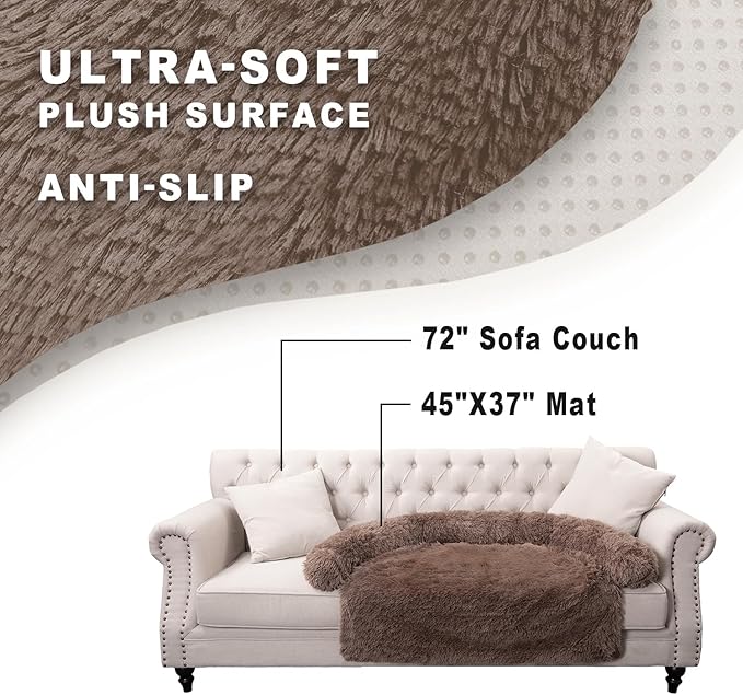Tinaco Calming Dogs/Cats Bed Mats, Dog Pad Washable Removable Couch Cover, Plush Long Fur Mat for Pets, Waterproof Lining, Perfect for Small, Medium and Large Dogs and Cats (Desert Brown, 45"x37")