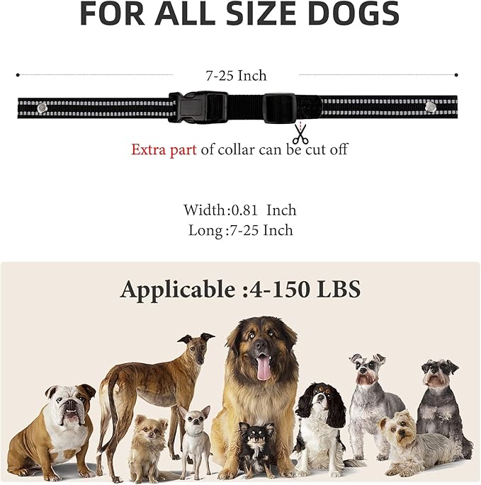 Collar Replacement Strap, Reflective Replacement Nylon Collar Strap Dog GPS Training Bark Receiver Collars, Durable Adjustable E Collar Straps for Small Medium Large Dogs, Black
