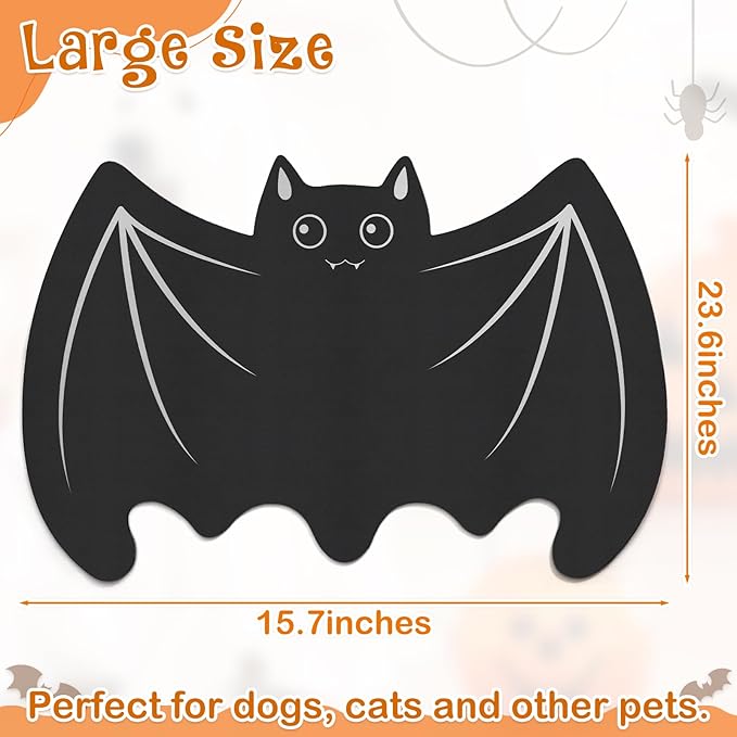 Pet Mats for Food and Water Dog Cat Food Mats Pet Feeding Mat Anti-Slip No Stains Quick Dry Floors Waterproof Placemat Pet Food Bowl Mat Halloween Decorations - 23.6" x 15.7" Bat