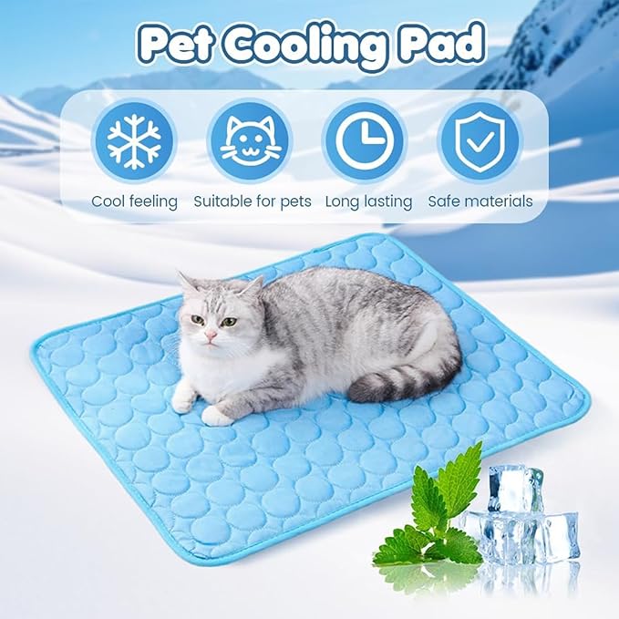 Dog Cooling Mat, Pet Cooling Mats, Summer Cool Pads Pet Mat Outdoor for Dogs & Cats, Machine Washable (Blue, L: 70×55 cm | 28×22")