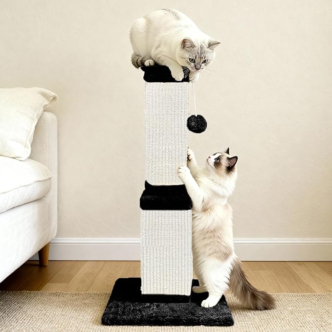 AGYM Cat Scratching Post, 32 Inch Cat Scratching Posts for Large Cats, Scratching Posts for Indoor Cats Adults, Cat Scratch Post with Nature Sisal, Black and White