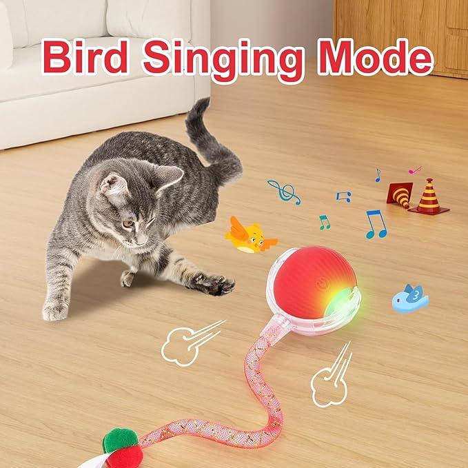 Speed 2.0 Tail Interactive Cat Toys for Indoor Cats, Chirping & Motion Activate Cat Toy, Smart Kitten Rolling Ball Moving Ball Toys, Rechargeable Dog Cat Bal l for Enrichment Exercise (New Pink)