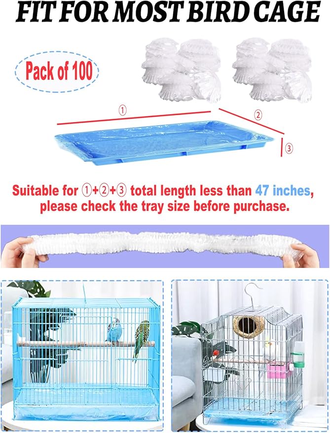 Disposable Bird Cage Liners - Clear Plastic Parakeet Liner Bags - 100 Pcs Universal Film for Finches, Canaries, Cockatiels