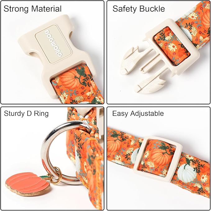 DOGWONG Fall Pumpkin Dog Collar- Cute Daisy Pumpkin Dog Collars Adjustable Orange Halloween Thanksgiving Dog Collar for Small Medium Large Dogs XS