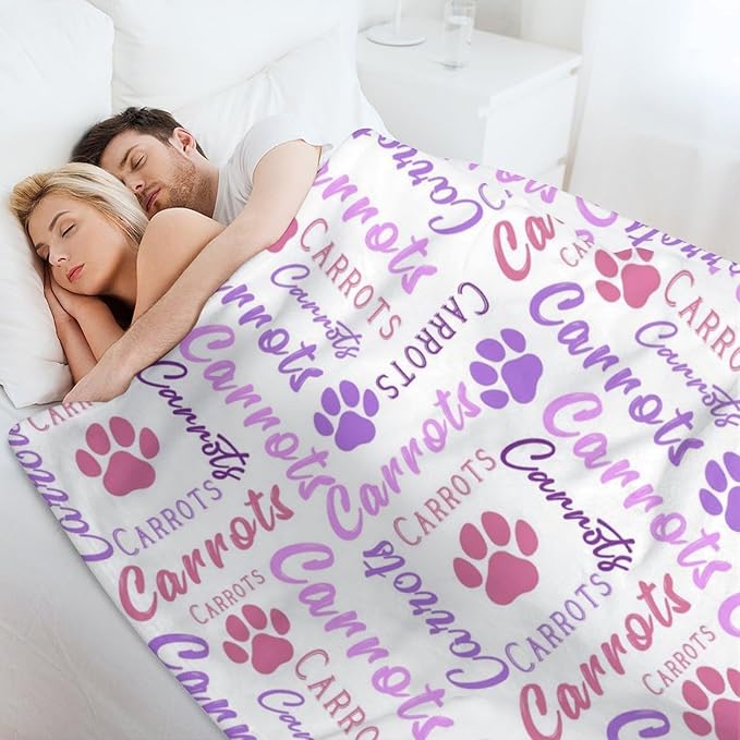 Personalized Paw Print Dog Blanket with Pet Name Face-Custom Puppy Blankets with Picture for Dogs-Customized Dog Memorial Throw Fleece Blanket-Loss of Pets Supplies Sympathy Gift for Bed Sofa Travel
