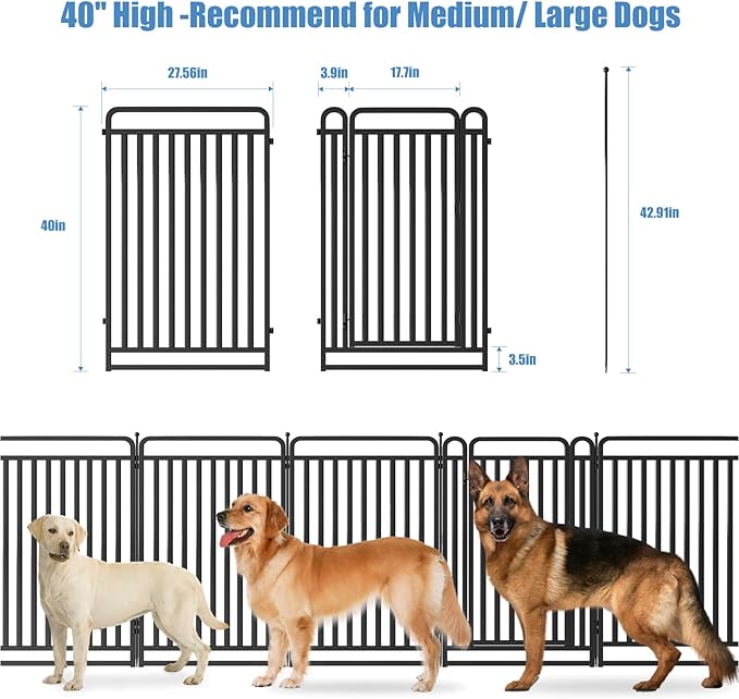 New Thickened Version Dog Playpen, 40 Inch Dog Fences for The Yard, Portable Outdoor Dog Playpen for Large/Medium/Small Dogs, Foldable Metal Dog playpen, with Doors (24 Panels, 40 Inch)