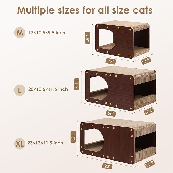 EHEYCIGA Cardboard Cat Scratcher House, 23-Inch Corrugated Cat Scratcher for Indoor Cats, Extra Large Scratching Board Pad, Dark Brown