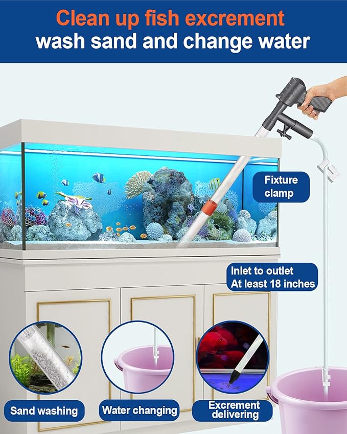 QZQ Aquarium Gravel Cleaner [2026 Edition] Vacuum Fish Tank Vacuum Cleaner Tools for Aquarium Water Changer with Aquarium Thermometers Fish Net kit Use for Fish Tank Cleaning Gravel and Sand