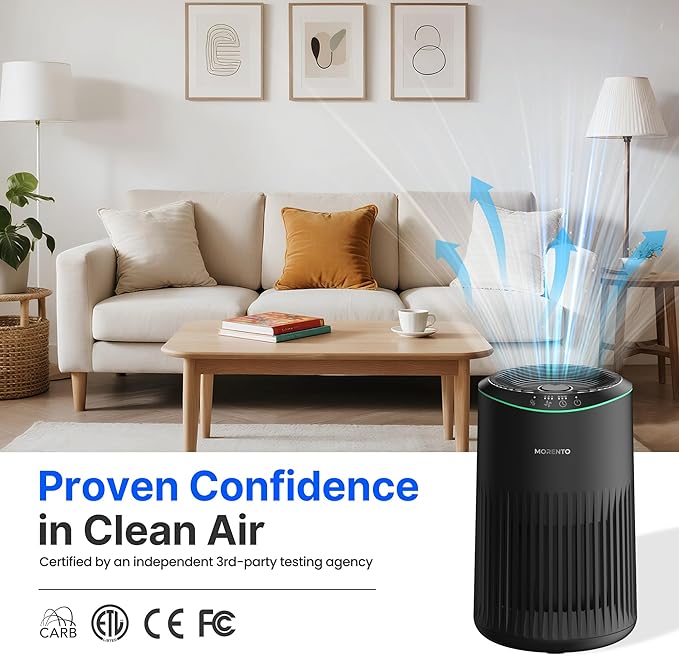 Air Purifiers for Bedroom Home with Sleep Mode for Smoke Pet Dander Odors, Small Air Purifier with Fragrance Sponge, Blue Ambient Light, 23dB Quiet, 2 Pack Black