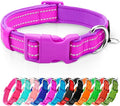 azuza Reflective Dog Collar,Soft Neoprene Padded Pet Collar with ID Tag Ring,Adjustable for Medium Dogs,Purple,M