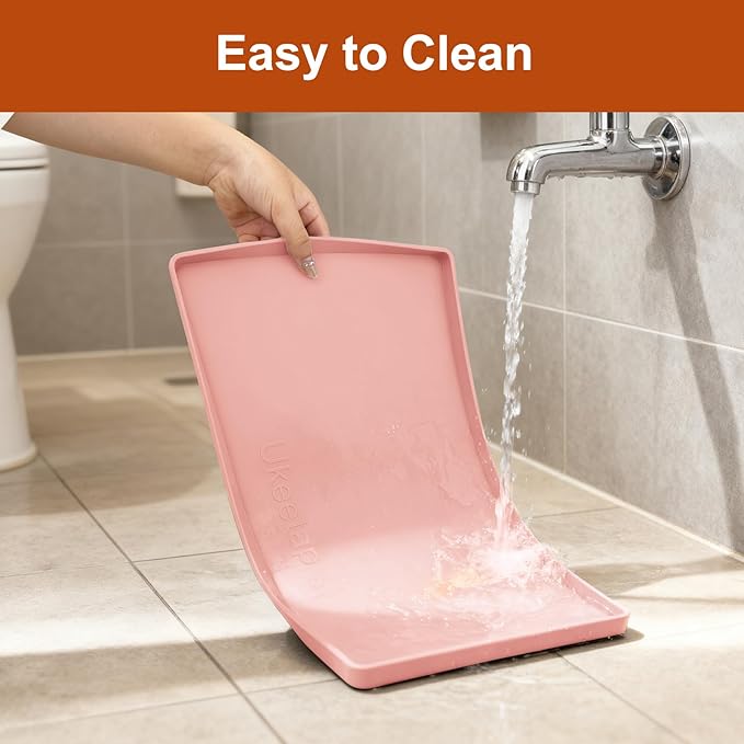 Extra Thick Silicone Mat Waterproof with Raised Edge 19” x 12”, BPA Free Non-Slip Dog & Cat Food Mat, Feeding Mat for Food and Water Bowls, Spill Proof Mat to Protect Floors, Pink