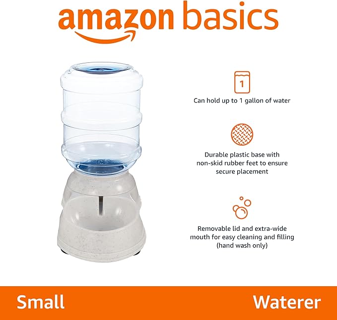Amazon Basics Gravity Pet Water Dispenser for Cat,Dog,1 Gallon Capacity,Small,Gray,(Pack of 4)