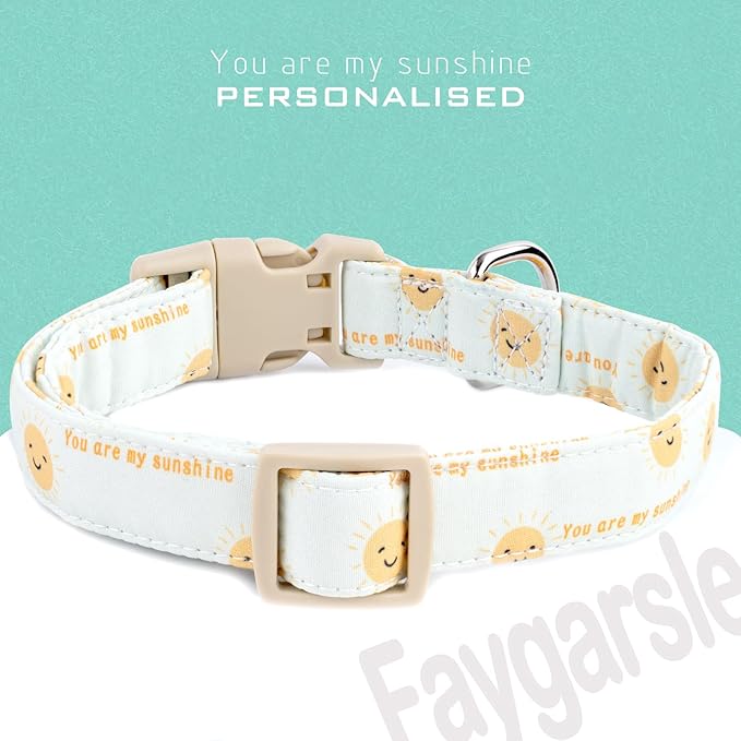 Faygarsle Sunshine Pattern Dog Collar, Adjustable Cotton Fabric, Cute Design for Small Medium Large Dogs S