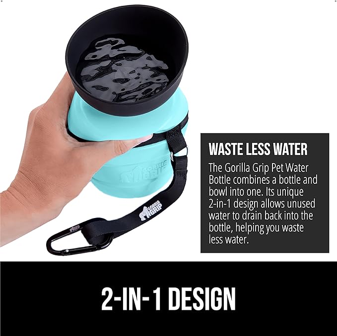 GORILLA GRIP Dog Water Bottle, Portable Water Bowl Dispenser for Dogs, 12 oz Leak Proof Pet Travel Squeeze Bottles Food Grade Silicone, Stocking Gifts for Pets to Go Puppy Essentials, Turquoise